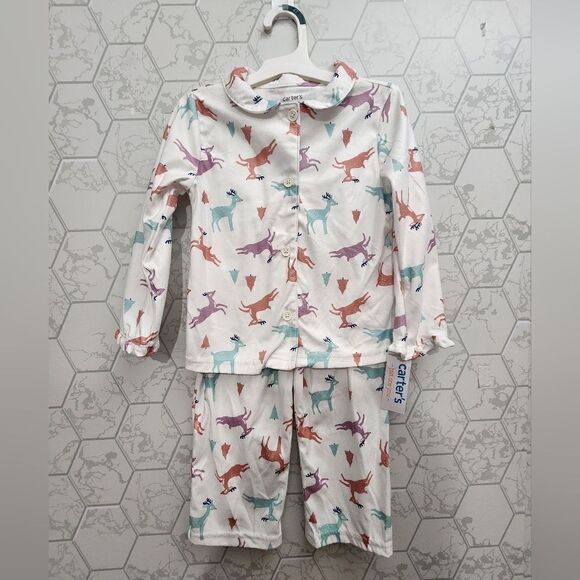Lot of two Carter's Just One You Toddler Girls' 2 pc Reindeer Pajama Sets - Picture 2 of 6